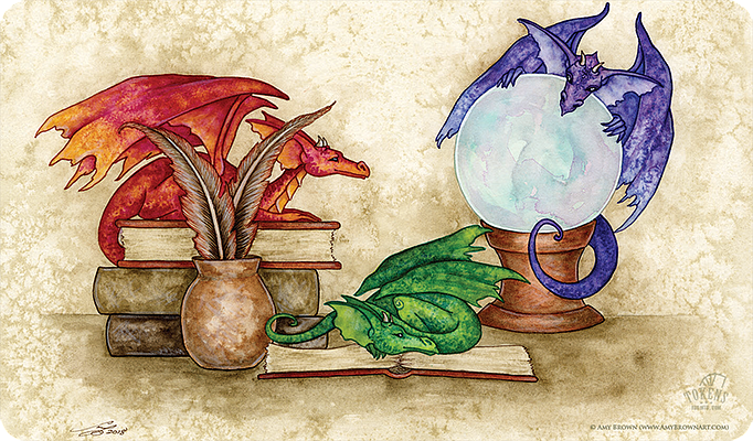 Amy Brown "Dragons in library" MTG playmat