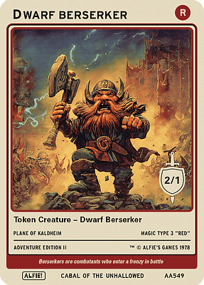 Dwarf Berserker MTG token 2/1